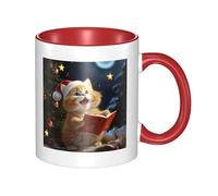 LKWSCGHM Simpatico gatto canta canti natalizi tazze da caffè con manico, 325 ml, grande tazza in porcellana per bevande calde/fredde, tazze da tè in ceramica per uomini e donne, divertente tazza da