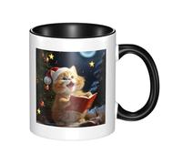 LKWSCGHM Simpatico gatto canta canti natalizi tazze da caffè con manico, 325 ml, grande tazza in porcellana per bevande calde/fredde, tazze da tè in ceramica per uomini e donne, divertente tazza da