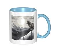 LKWSCGHM Snow Mountain Lone Wolf Tazza da caffè con manico, 325 ml, grande, in porcellana, per bevande calde/fredde, tazze da tè in ceramica per uomini e donne, divertente tazza da caffè per