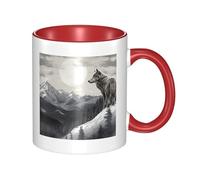 LKWSCGHM Snow Mountain Lone Wolf Tazza da caffè con manico, 325 ml, grande, in porcellana, per bevande calde/fredde, tazze da tè in ceramica per uomini e donne, divertente tazza da caffè per