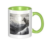 LKWSCGHM Snow Mountain Lone Wolf Tazza da caffè con manico, 325 ml, grande, in porcellana, per bevande calde/fredde, tazze da tè in ceramica per uomini e donne, divertente tazza da caffè per