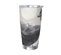 LKWSCGHM Snow Mountain Lone Wolf Tumbler con coperchi, 590 ml, doppia parete sottovuoto, in acciaio inox, tazza termica da viaggio a tenuta stagna, per bevande calde e fredde
