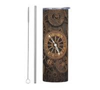 LKWSCGHM Steampunk Gears Clock Tumbler con coperchi e cannuccia, 590 ml, doppia parete sottovuoto, in acciaio inox, tazza termica da viaggio a tenuta stagna, per bevande calde e fredde