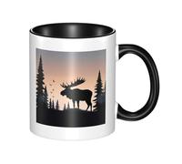 LKWSCGHM Tazza da caffè con manico con alce e albero di pino montano, grande tazza in porcellana per bevande calde/fredde, tazze da tè in ceramica per uomini e donne, divertente tazza da caffè per