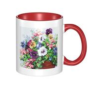 LKWSCGHM Tazza da caffè con manico con fiori del pensiero del pensiero, grande tazza in porcellana per bevande calde/fredde, tazze da tè in ceramica per uomini e donne, divertente tazza da caffè per