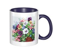 LKWSCGHM Tazza da caffè con manico con fiori del pensiero del pensiero, grande tazza in porcellana per bevande calde/fredde, tazze da tè in ceramica per uomini e donne, divertente tazza da caffè per