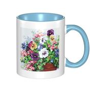 LKWSCGHM Tazza da caffè con manico con fiori del pensiero del pensiero, grande tazza in porcellana per bevande calde/fredde, tazze da tè in ceramica per uomini e donne, divertente tazza da caffè per