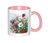 LKWSCGHM Tazza da caffè con manico con fiori del pensiero del pensiero, grande tazza in porcellana per bevande calde/fredde, tazze da tè in ceramica per uomini e donne, divertente tazza da caffè per