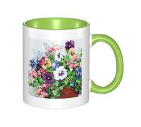 LKWSCGHM Tazza da caffè con manico con fiori del pensiero del pensiero, grande tazza in porcellana per bevande calde/fredde, tazze da tè in ceramica per uomini e donne, divertente tazza da caffè per