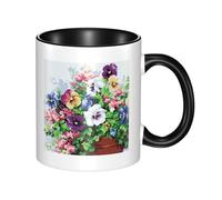 LKWSCGHM Tazza da caffè con manico con fiori del pensiero del pensiero, grande tazza in porcellana per bevande calde/fredde, tazze da tè in ceramica per uomini e donne, divertente tazza da caffè per