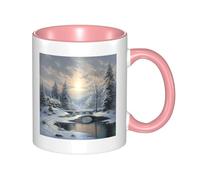 LKWSCGHM Tazza da caffè con manico con scena invernale sulla neve, grande tazza in porcellana per bevande calde/fredde, tazze da tè in ceramica per uomini e donne, divertente tazza da caffè per