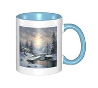 LKWSCGHM Tazza da caffè con manico con scena invernale sulla neve, grande tazza in porcellana per bevande calde/fredde, tazze da tè in ceramica per uomini e donne, divertente tazza da caffè per