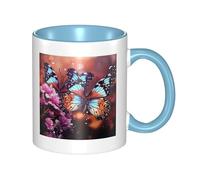 LKWSCGHM Tazze da caffè colorate con farfalle su fiori con manico, 325 ml, grande tazza in porcellana per bevande calde/fredde, tazze da tè in ceramica per uomini e donne, divertente tazza da caffè