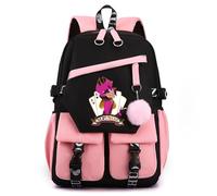 LKY STAR Anime Hazbin Hotel Merch Uomo Donna Zaini Casual con Ciondolo in Peluche Anime Angel Dust/Charlie/Lucifer Borsa Backpack per Studenti