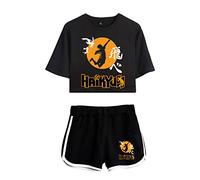 LKY STAR Haikyuu!! Donna Ragazze Japanese Anime Costume T-Shirt Shorts Abiti 2 Pezzi Set per Cosplay Haikyuu Karasuno di Maglietta e Pantaloncini Corta Sportwear