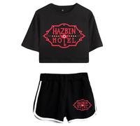 LKY STAR Hazbin Hotel T-Shirt e Corti Sets Anime Angel Dust/Charlie/Lucifer Cosplay Tops e Pantalone 2pcs per Donna Ragazze