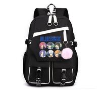 LKY STAR Zaino Blue Lock Anime Design Moderno con Pom Pom Rosa, Tasche Multiple, Scomparto per Tablet, 44 x 29 x 15 cm