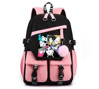 LKY STAR Zaino Blue Lock Anime Design Moderno con Pom Pom Rosa, Tasche Multiple, Scomparto per Tablet, 44 x 29 x 15 cm