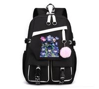 LKY STAR Zaino Blue Lock Anime Design Moderno con Pom Pom Rosa, Tasche Multiple, Scomparto per Tablet, 44 x 29 x 15 cm