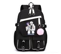 LKY STAR Zaino Blue Lock Anime Design Moderno con Pom Pom Rosa, Tasche Multiple, Scomparto per Tablet, 44 x 29 x 15 cm