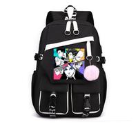 LKY STAR Zaino Blue Lock Anime Design Moderno con Pom Pom Rosa, Tasche Multiple, Scomparto per Tablet, 44 x 29 x 15 cm