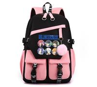 LKY STAR Zaino Blue Lock Anime Design Moderno con Pom Pom Rosa, Tasche Multiple, Scomparto per Tablet, 44 x 29 x 15 cm