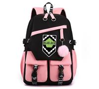 LKY STAR Zaino Blue Lock Anime Design Moderno con Pom Pom Rosa, Tasche Multiple, Scomparto per Tablet, 44 x 29 x 15 cm