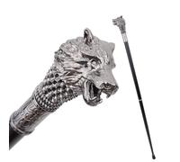 LKYLVEE Bastone da Passeggio Vintage da Uomo - Bastone da Cammino con Testa di Lupo in Metallo - Bastoni Eleganti da Uomo Cosplay per Uomini e Donne,Argento,91cm