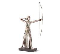 LLADRÓ Figura di Porcellana Diana. Scultura che Rappresenta la Dea Romana della Caccia e della Luna in Porcellana Bianca e Dettagli Dorati.