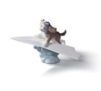 LLADRÓ Figurina Cane L'Aereo Di Carta. Figurina Cane di Porcellana.