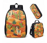 Llama Alpaca 43,2 cm Set 3 pezzi colorato cactus montagna stampa zaino scuola per bambini stravagante cartone animato disegno geometrico, 03, L, Minimalista