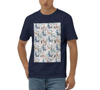 Llama Alpaca Cactus Camicia da uomo casual a maniche corte in morbido tessuto elasticizzato confortevole maglietta moderna per casa lounge, blu navy, 3XL