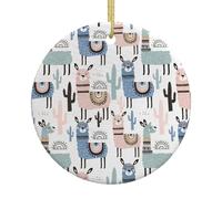 Llama Alpaca Cactus Stampa Creativa Ceramica Albero di Natale Appeso Decorazioni Con Corde Dorate Per Casa Vacanza Ornamento