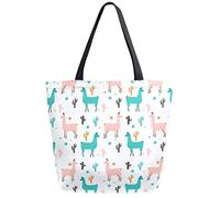 Llama Cactus Borsa della spesa riutilizzabile per la spesa Borsa in tela Borsa a tracolla grande pieghevole lavabile per donna