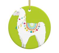 Llama che stampa l'albero di Natale ceramico rotondo a 2,9 pollici che appende con le corde dell'oro per la decorazione e il regalo di festa