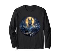 Llama Guardando la Luna Notte Calma Animale Maglia a Manica