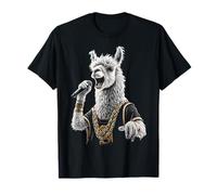 Llama regge il microfono che canta, motivo animale, opera d'arte Maglietta