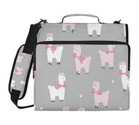 Llama Rosa Fiocco Grigio 3 Ringing 1.5 "Raccoglitore Organizer con Tracolla Impermeabile Portatile Casa Viaggio Borsa di Immagazzinaggio per Scuola e Ufficio Encuadernador de cremallera