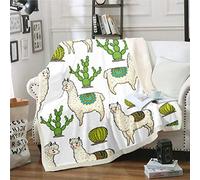 Llama Sherpa Coperta in pile con stampa di cactus alpaca, per bambini, ragazzi, ragazze, stile boho, coperta in peluche, motivo animale 3D, coperta sfocata per divano letto, divano letto singolo, 150