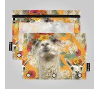Llamas - Astuccio in tessuto con anelli tropicali, con corone floreali, per raccoglitore, con fori, per la scuola