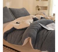 LLanCL Set copripiumino con design jacquard 3D, ultra morbido, caldo, per letto queen size, in peluche, 3 pezzi, lussuoso, comodo, con 2 federe (228,6 x 228,6 cm, grigio)