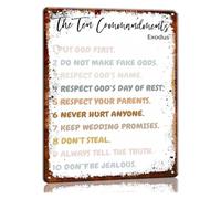 LLBOGRGGN Inspirational Metal Sign Ten Commandments from Exodus 20 Ancient Law Engraved Style Rustic Tin Plate for Farmhouse Patio Porch Bathroom 8 X 12 inch