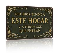 LLBOGRGGN Que Dios Bendiga Este Hogar Spanish God Bless This Home Metal Sign Retro Tin Wall-Art For Prayer Room Nursery 8 X 12 inch