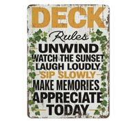 LLBOGRGGN Weathered Deck Rules Metal Tin Sign Garden Wall Plaque For Backyard Fire Pit Area Lounge Seating Zone 8 X 12 inch