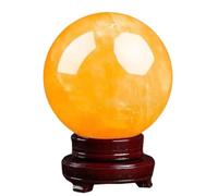 LLBOGRGGN Yellow Citrine Crystal Ball Gemstone Divination Sphere Sculpture Figurine with Wooden Stand for Wealth and Protect The House, Home Office Decoration,15cm