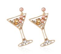 LLDJHYS Orecchini da donna Margarita Martini orecchini pendenti fatti a mano strass perla champagne bicchieri di vino accessori festa vacanza gioielli regali, Zinco, Nessuna pietra preziosa