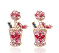 LLDJHYS Orecchini da donna Margarita Martini pendenti fatti a mano Bling Strass Champagne Bicchieri di vino Accessori Festa Vacanze Gioielli Regali di Compleanno, Zinco, Strass