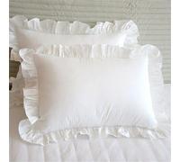 LLECDASEUI 1/2 Coppia Vintage Federe Francesi Vintage con Volant - 29 “X18” Bianco Shabby Federe Chic, Paese Ragazza Copricuscino (Bianco,1 Paio)