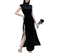 LLECDASEUI Abito sexy diviso da donna a maniche corte, a sirena, con collo alto e vita, maxi abito cosplay strega gotica di Halloween (Nero,M)