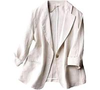 LLECDASEUI Blazer in Lino con Un Bottone Casual da Donna Giacche con Risvolto Abito Manica 3/4 Blazer (Bianco,XL)
